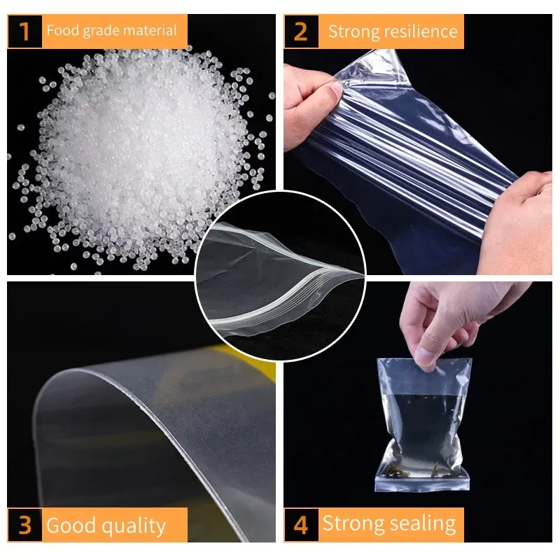 Sacs transparents à fermeture éclair, lot de 100 à 200 pièces, sachets de rangement épais et refermables pour aliments et bijoux 4