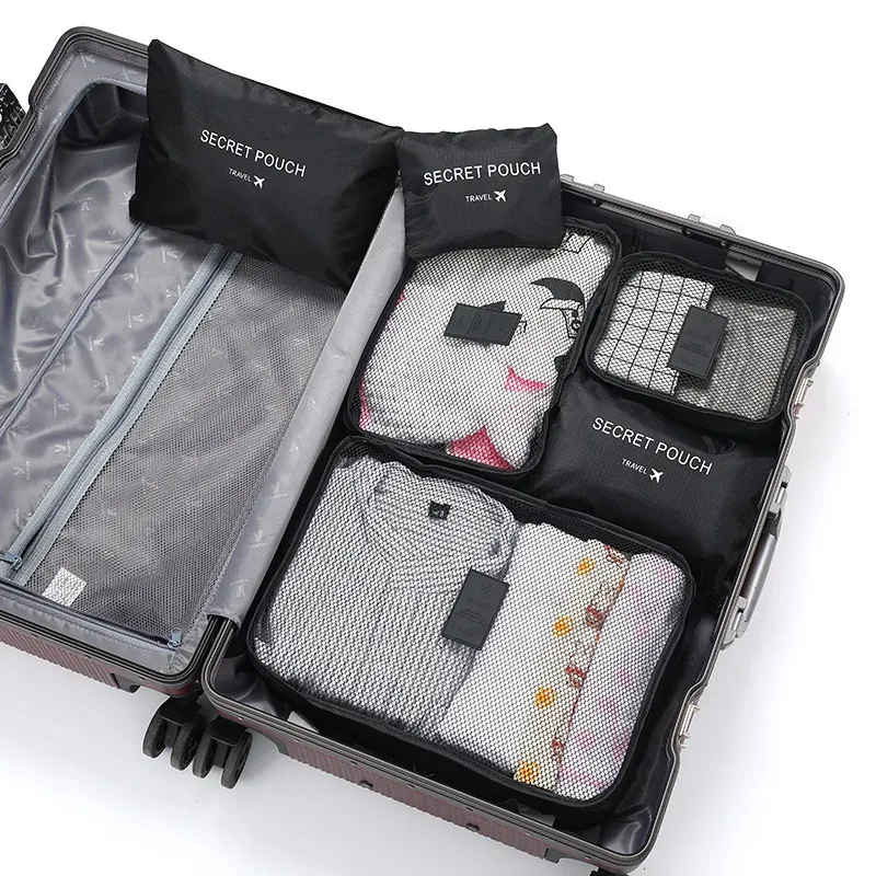 Ensemble de sacs de rangement pour vêtements de voyage, 6 pièces, organisateur de bagages portable, cubes d'emballage pour valise avec pochette à chaussures 10