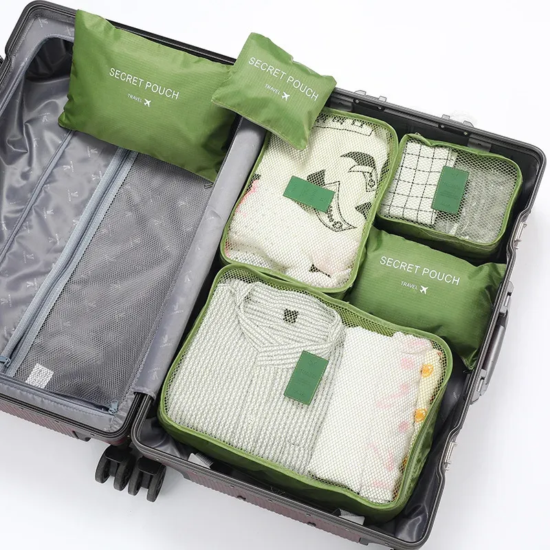 Ensemble de sacs de rangement pour vêtements de voyage, 6 pièces, organisateur de bagages portable, cubes d'emballage pour valise avec pochette à chaussures 13