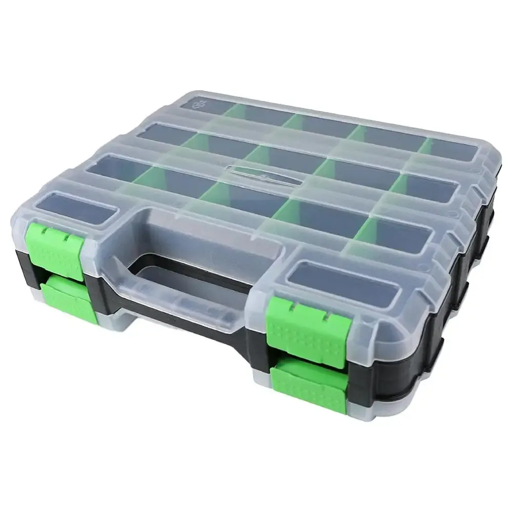 Boîte de rangement pour matériel à 34 compartiments avec séparateurs amovibles, organisateur double face pour écrous, boulons, vis et clous 8