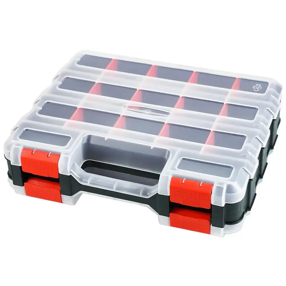 Boîte de rangement pour matériel à 34 compartiments avec séparateurs amovibles, organisateur double face pour écrous, boulons, vis et clous 9