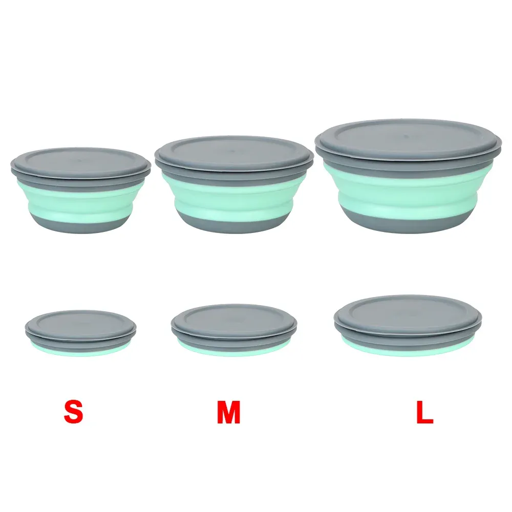 Ensemble de boîtes à déjeuner pliables en silicone, 3 pièces, avec couvercles, bols à salade pliables portables 3