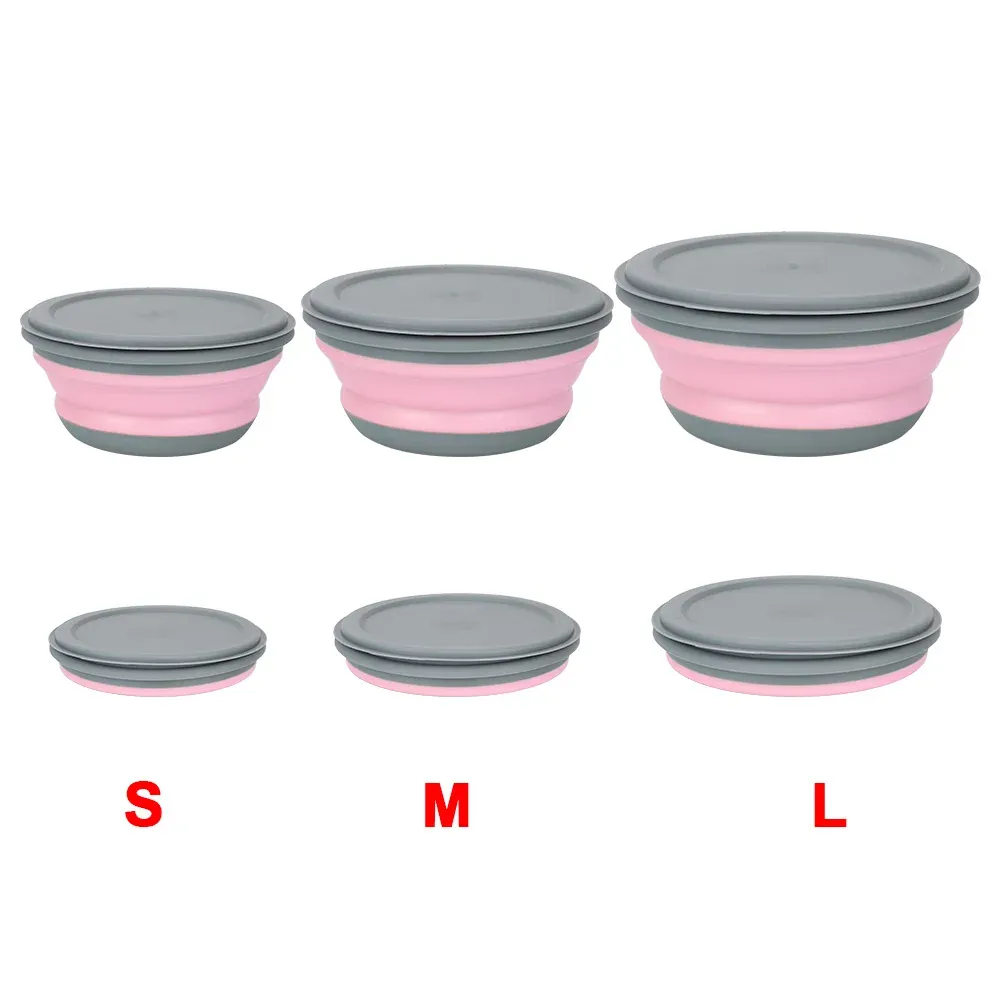 Ensemble de boîtes à déjeuner pliables en silicone, 3 pièces, avec couvercles, bols à salade pliables portables 4