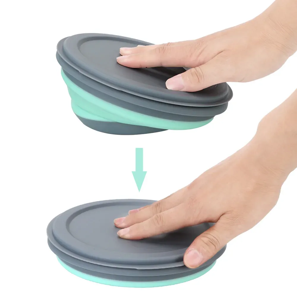 Ensemble de boîtes à déjeuner pliables en silicone, 3 pièces, avec couvercles, bols à salade pliables portables 5