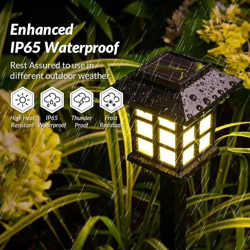 Lot de 2 lampes solaires extérieures étanches pour allée, jardin, cour, patio et chemin, éclairage paysager décoratif, idéal pour le camping 2