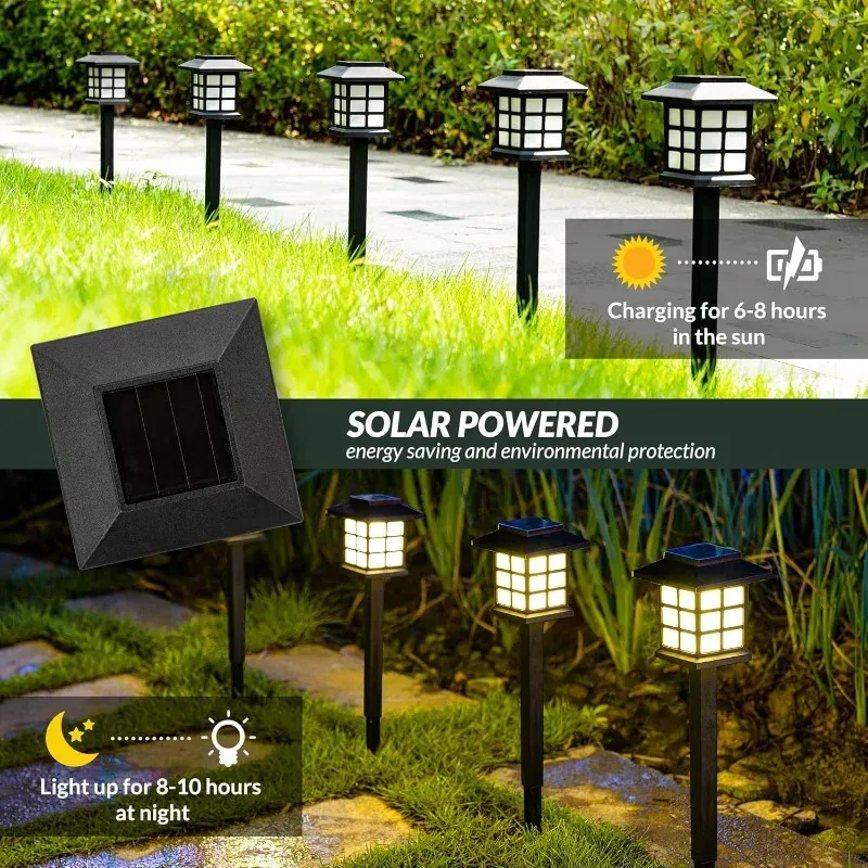 Lot de 2 lampes solaires extérieures étanches pour allée, jardin, cour, patio et chemin, éclairage paysager décoratif, idéal pour le camping 5