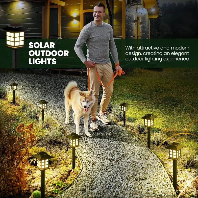 Lot de 2 lampes solaires extérieures étanches pour allée, jardin, cour, patio et chemin, éclairage paysager décoratif, idéal pour le camping 6