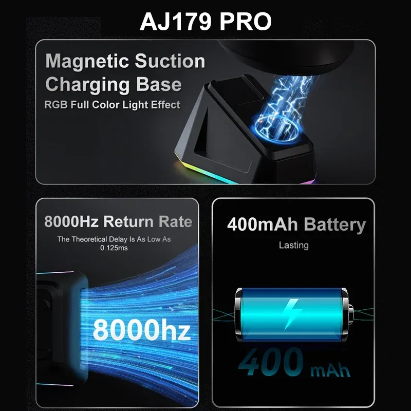 Souris de jeu sans fil AJAZZ AJ179 PRO PAW3395 avec base de charge RGB, 26 000 DPI, ergonomique et légère 2