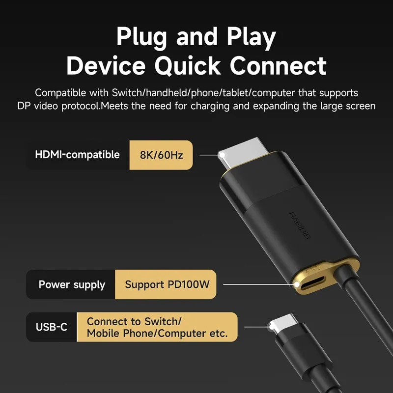 Station d'accueil TV Hagibis pour Switch / OLED / Switch 2 – Adaptateur USB-C vers HDMI 8K@60Hz HDR avec charge PD 100W 2