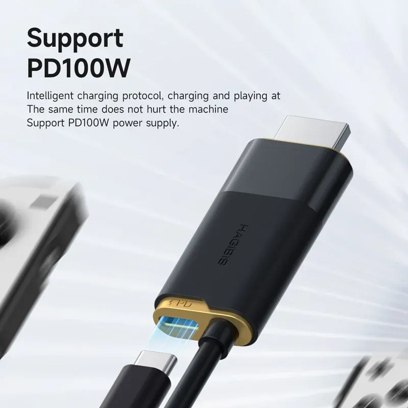 Station d'accueil TV Hagibis pour Switch / OLED / Switch 2 – Adaptateur USB-C vers HDMI 8K@60Hz HDR avec charge PD 100W 5