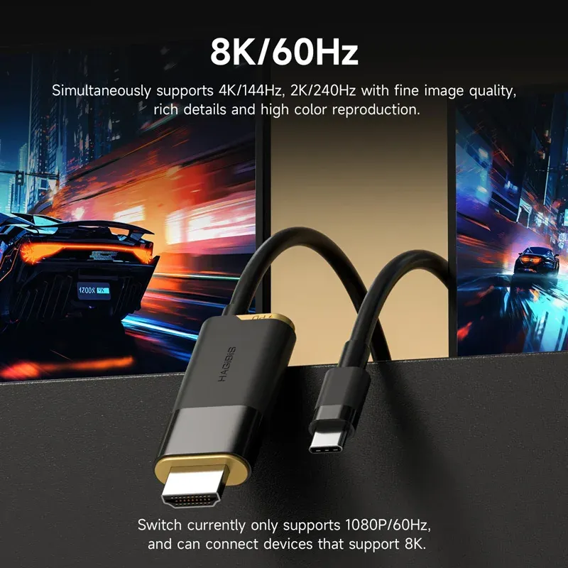 Station d'accueil TV Hagibis pour Switch / OLED / Switch 2 – Adaptateur USB-C vers HDMI 8K@60Hz HDR avec charge PD 100W 6