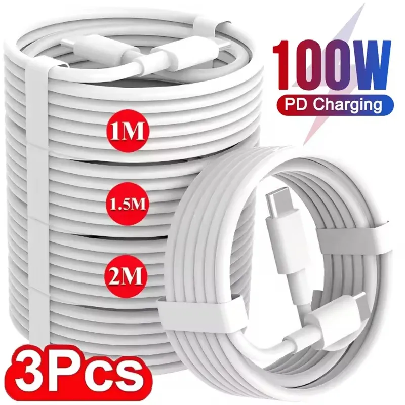Câble USB-C vers USB-C 100 W à charge rapide, compatible Samsung, Xiaomi et Huawei, lot de 3