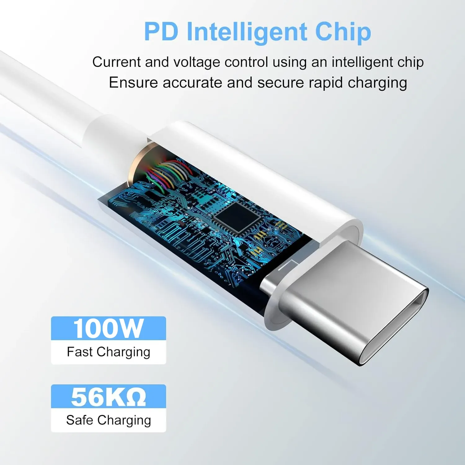 Câble de charge rapide USB-C vers USB-C présenté dans son ensemble