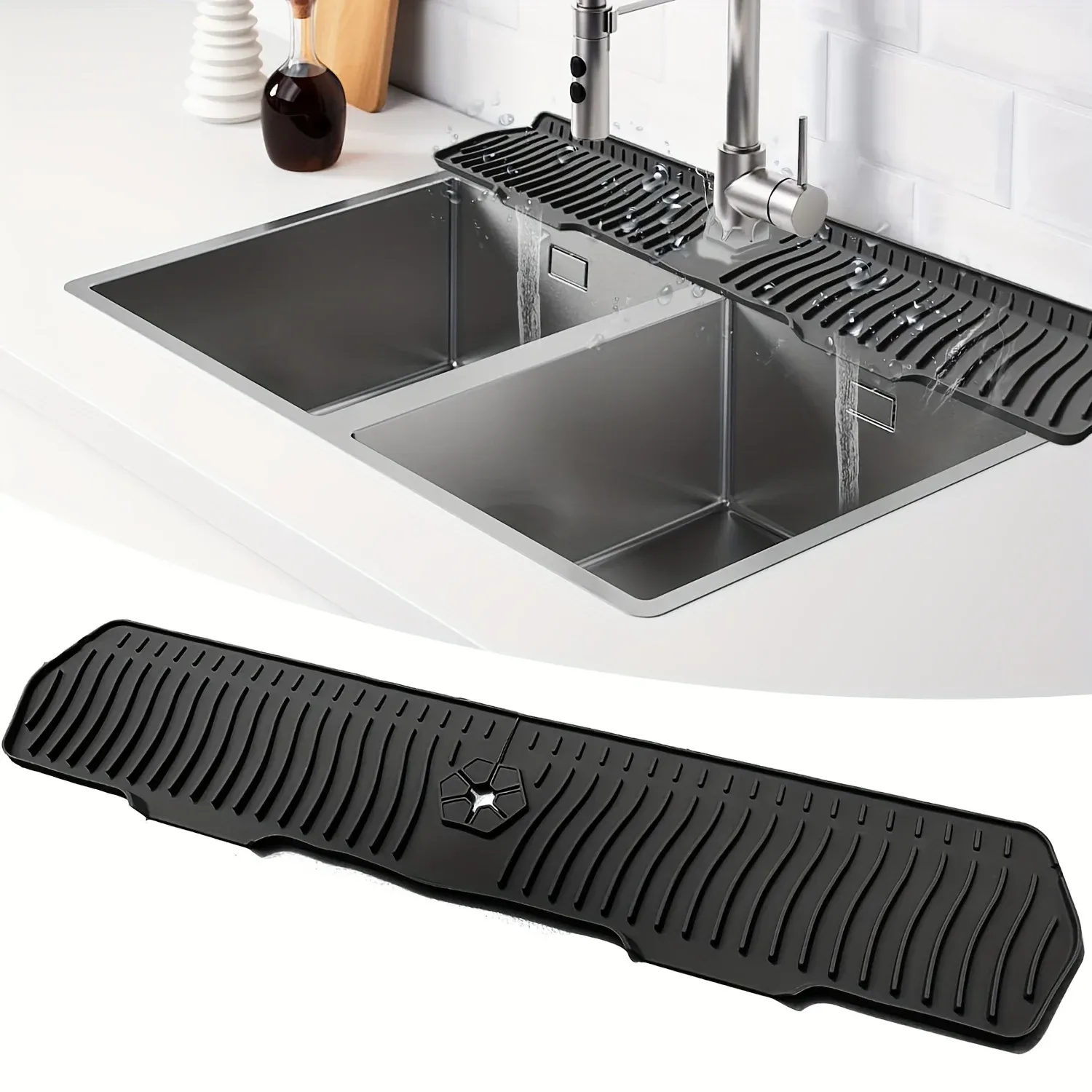 Tapis de protection anti-éclaboussures en silicone pour robinet et évier de cuisine - Image 1