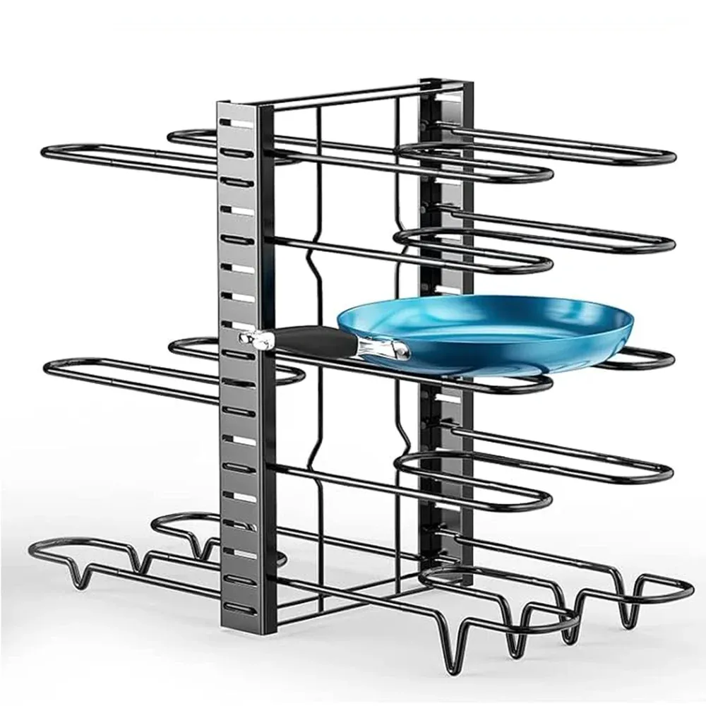 Support organisateur de casseroles à 8 niveaux, 3 méthodes d'installation, armoire réglable, garde-manger, pots, couvercles, support de rangement, organisation de cuisine 6