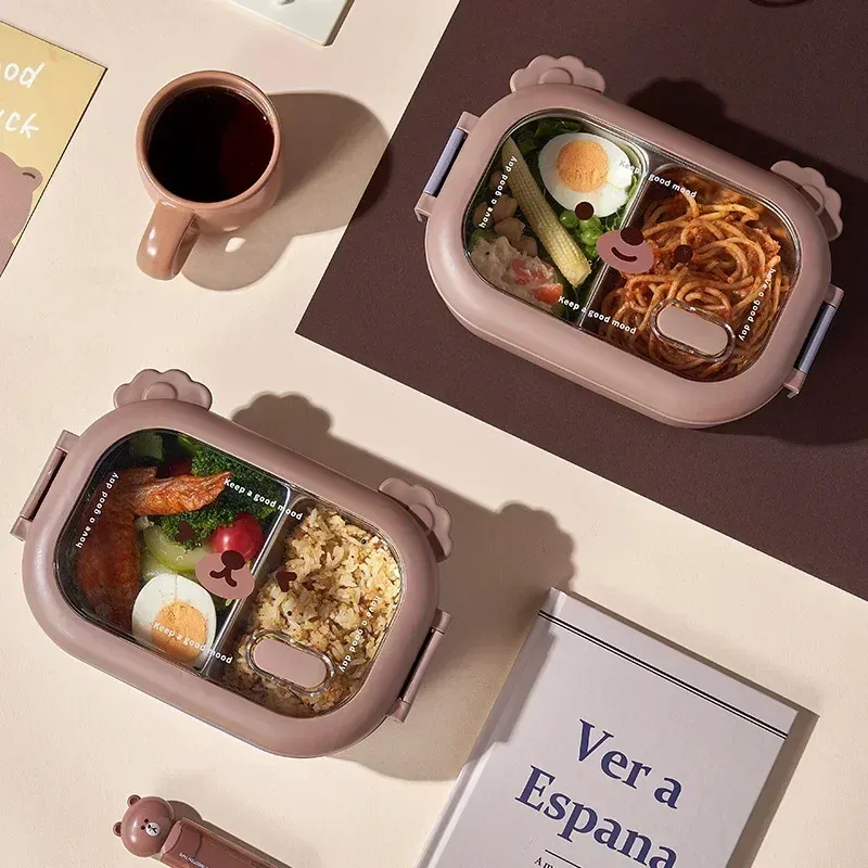 Boîte à déjeuner Bento en acier inoxydable avec compartiments séparés, hermétique et portable 3