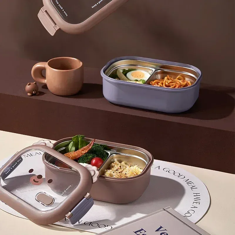 Boîte à déjeuner Bento en acier inoxydable avec compartiments séparés, hermétique et portable 4