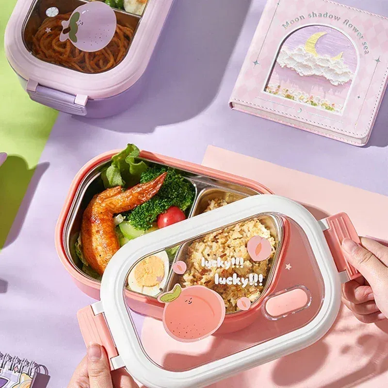 Boîte à déjeuner Bento en acier inoxydable avec compartiments séparés, hermétique et portable 6