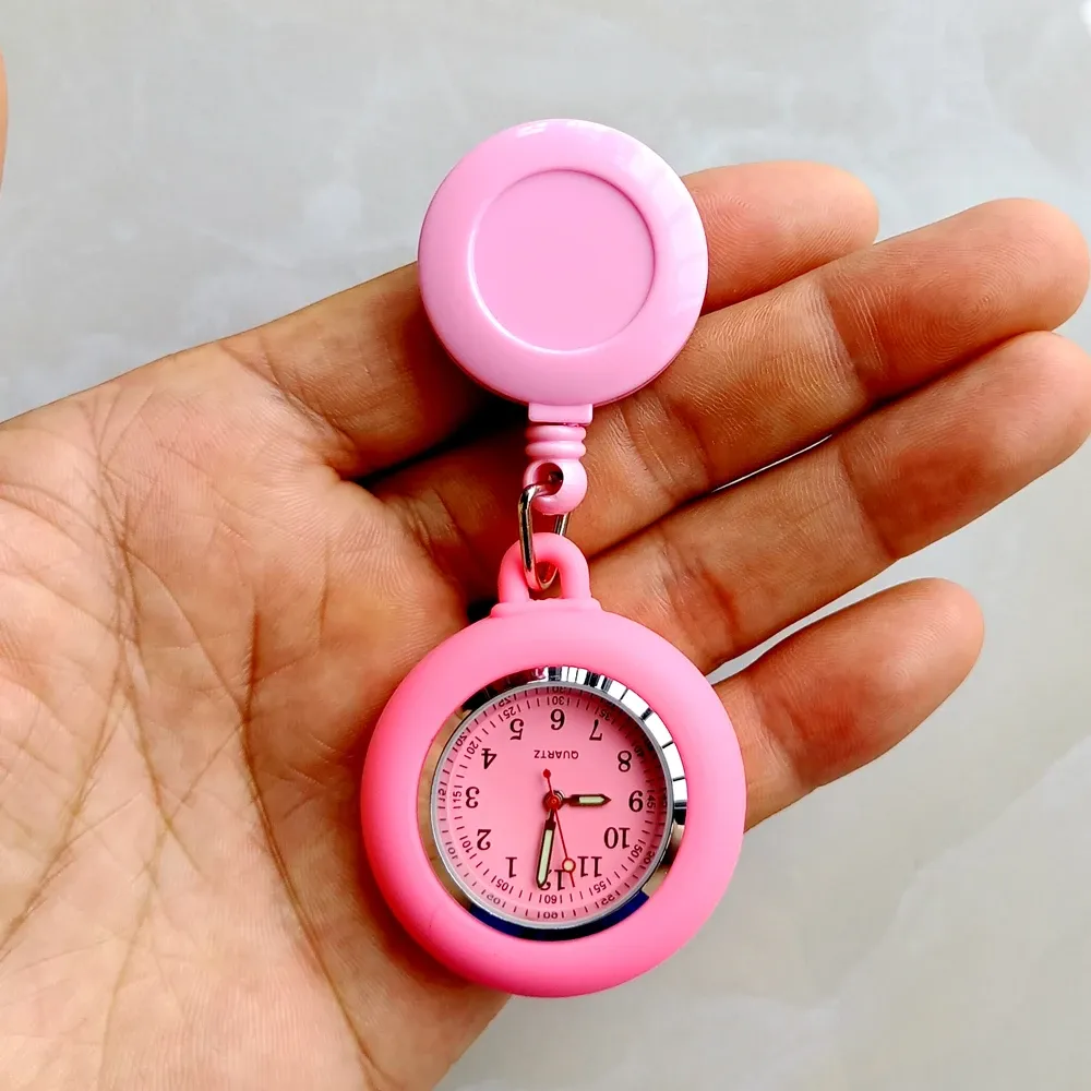 Montre de poche rétractable à cadran simple pour infirmière et médecin, avec clip 14