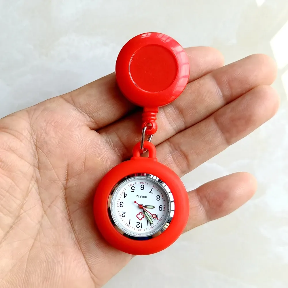Montre de poche rétractable à cadran simple pour infirmière et médecin, avec clip 16
