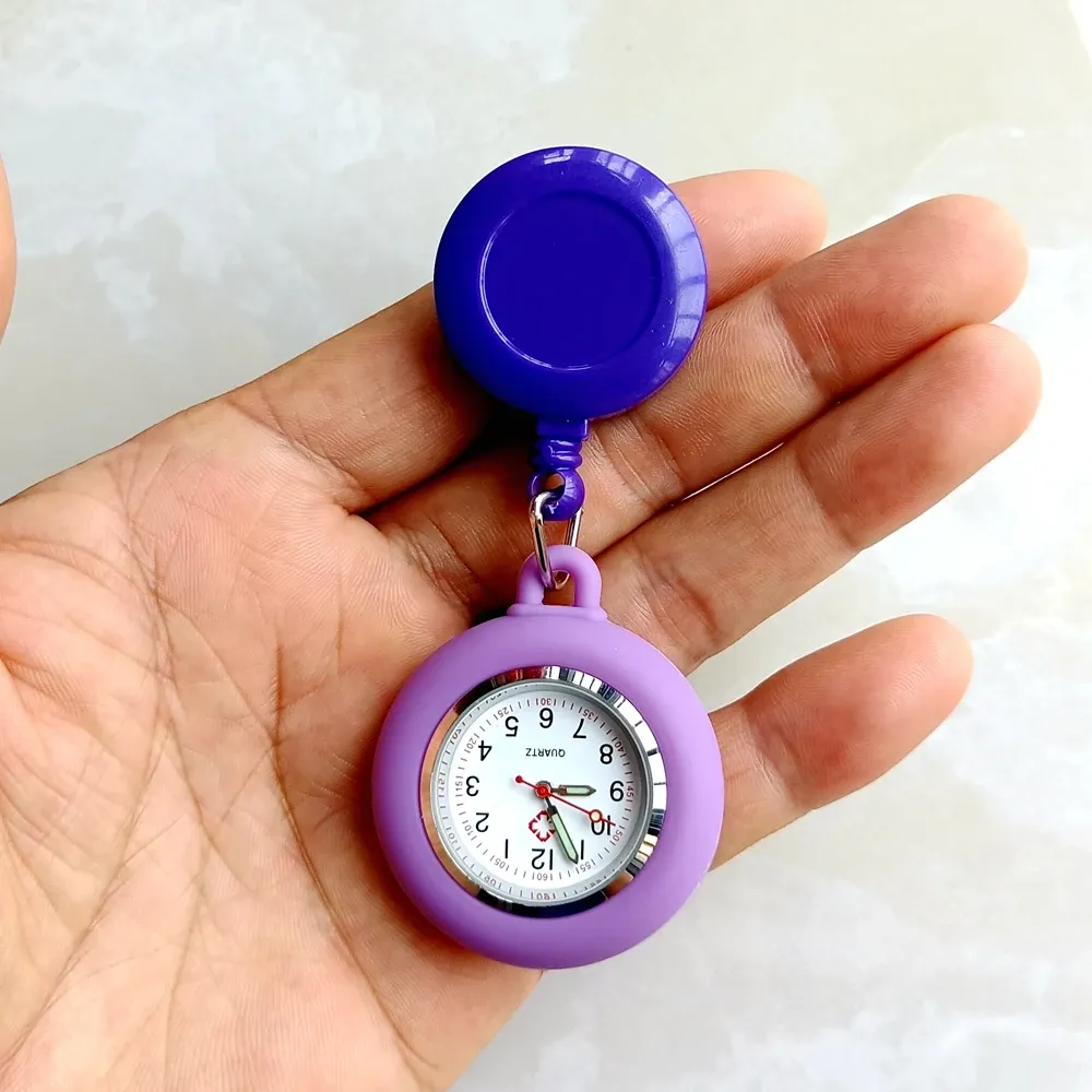 Montre de poche rétractable à cadran simple pour infirmière et médecin, avec clip 9