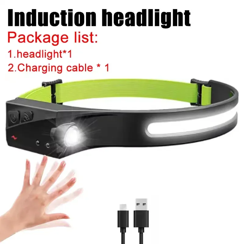 Lampe frontale LED à capteur de mouvement rechargeable USB-C, lampe de travail puissante pour la randonnée, la course à pied et la réparation 12