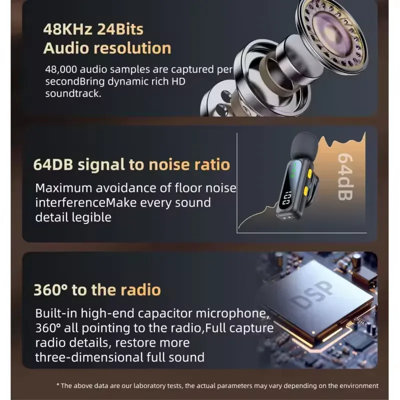 Microphone-cravate sans fil J21 pour iPhone et Android, enregistrement audio et vidéo portable avec réduction du bruit, idéal pour vlogs et diffusions en direct 3