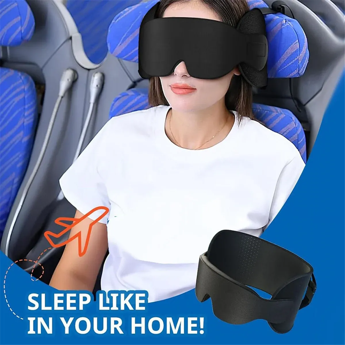 WFF Oreiller de voyage cervical pour avion, avec sangle de tête surdimensionnée et masque pour les yeux 1