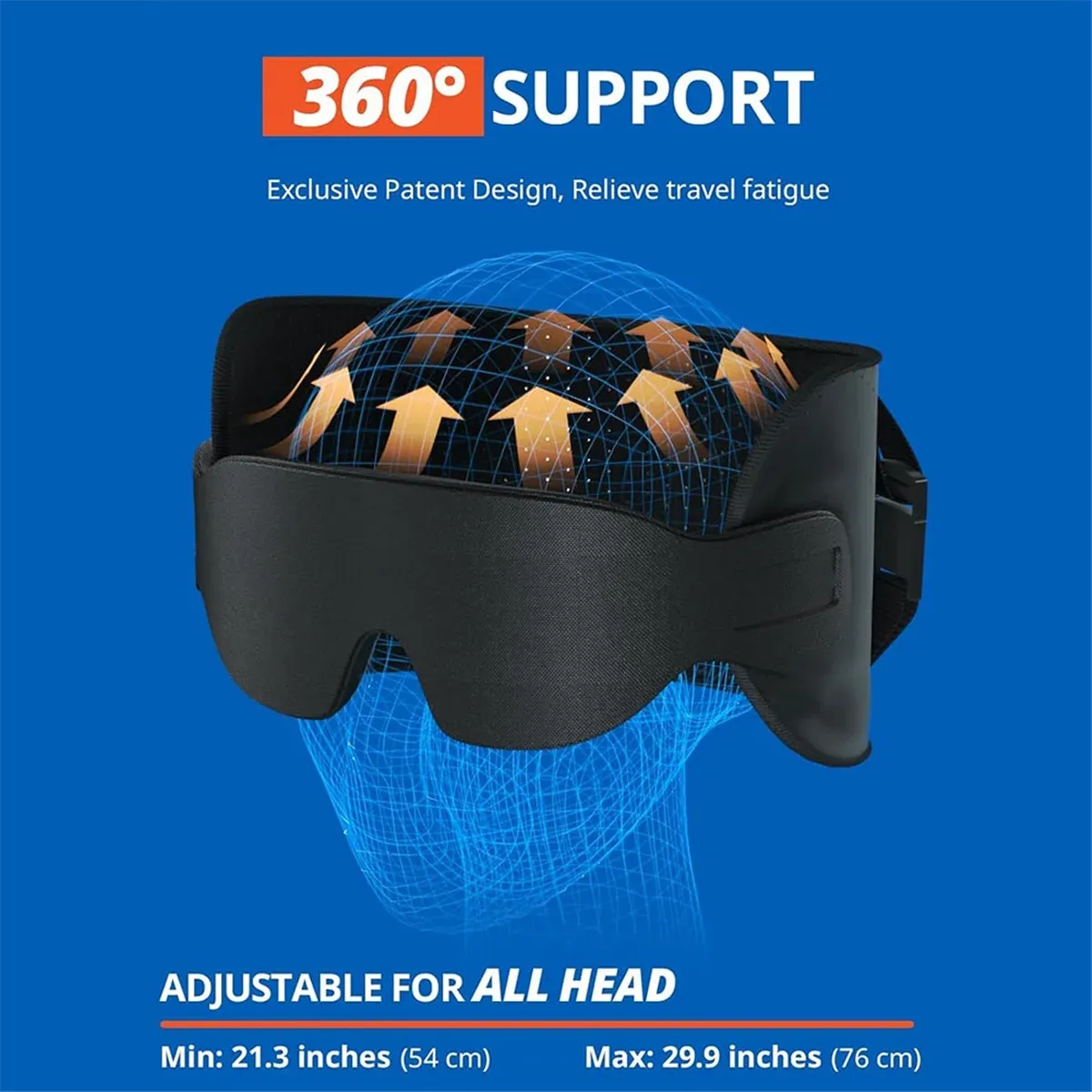 WFF Oreiller de voyage cervical pour avion, avec sangle de tête surdimensionnée et masque pour les yeux 6