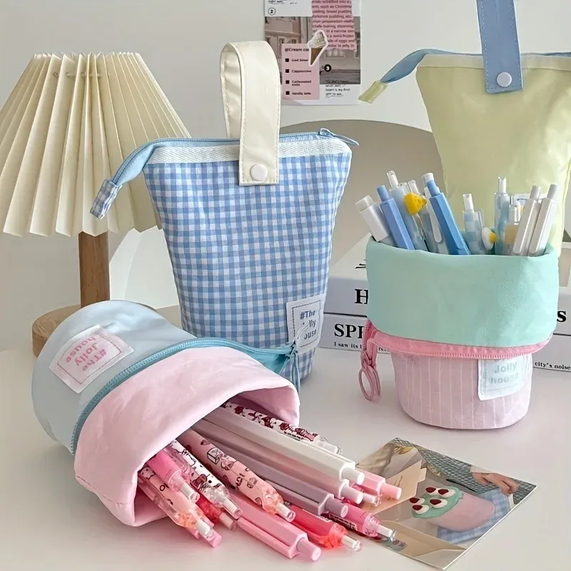 Jolly House – Trousse à crayons grande capacité, organisateur de bureau en tissu avec fermeture éclair, porte-stylo pour l'école, le bureau et les voyages 2
