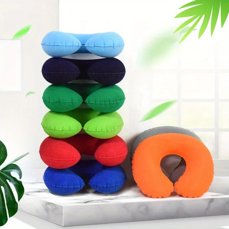 Oreiller de voyage gonflable en forme de C, portable