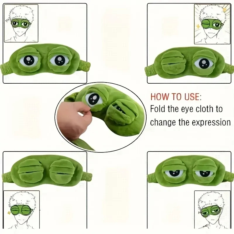 Masque pour les yeux en forme de grenouille verte, doux et confortable, idéal pour dormir, voyager et à la maison - Image 1