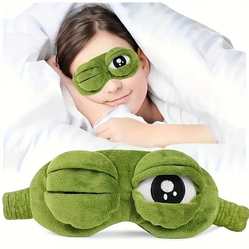 Masque pour les yeux en forme de grenouille verte, doux et confortable, idéal pour dormir, voyager et à la maison 3
