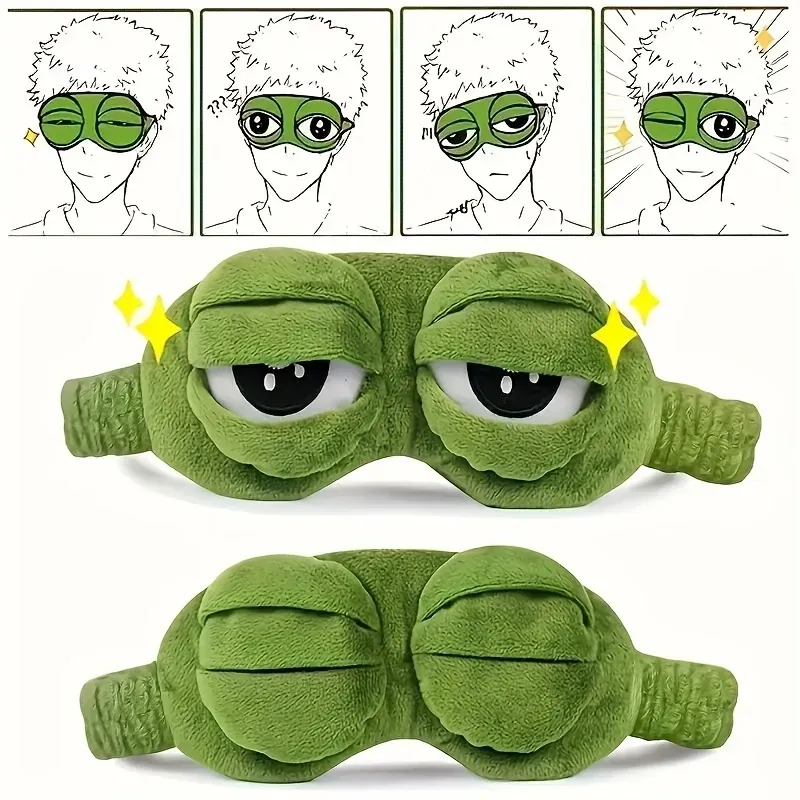 Masque pour les yeux en forme de grenouille verte, doux et confortable, idéal pour dormir, voyager et à la maison 4