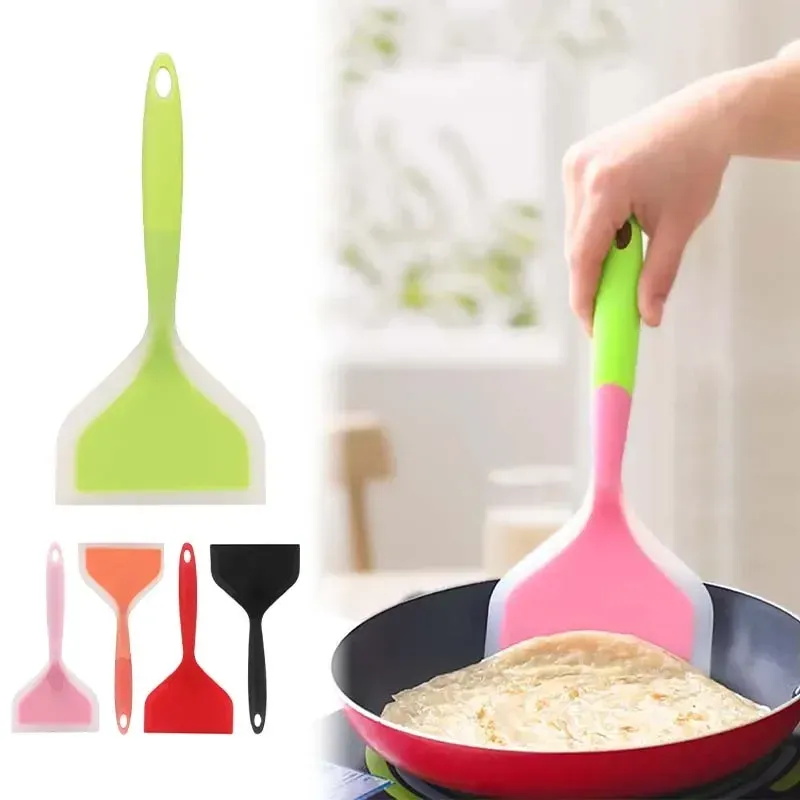 Spatule en silicone antiadhésive à large bord, idéale pour steak, œufs et crêpes