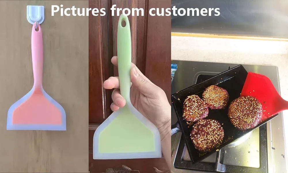 Spatule en silicone antiadhésive à large bouche en situation de cuisson