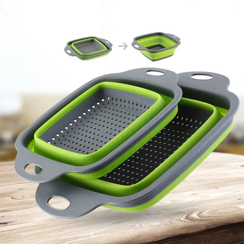Passoire carrée pliable en silicone pour cuisine, égouttoir alimentaire pour légumes et fruits, LMETJMA JT39 - Image 1