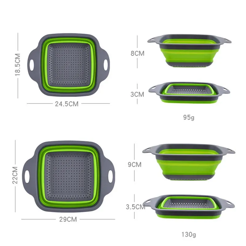 Passoire carrée pliable en silicone pour cuisine, égouttoir alimentaire pour légumes et fruits, LMETJMA JT39 2