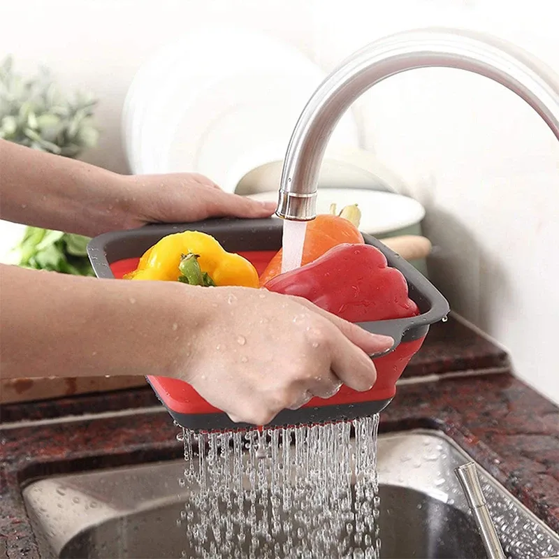 Passoire carrée pliable en silicone pour cuisine, égouttoir alimentaire pour légumes et fruits, LMETJMA JT39 6