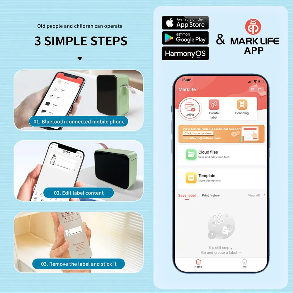 Imprimante d'étiquettes thermique sans encre Marklife P15 – Bluetooth, 203 dpi, compatible Android et iOS 2