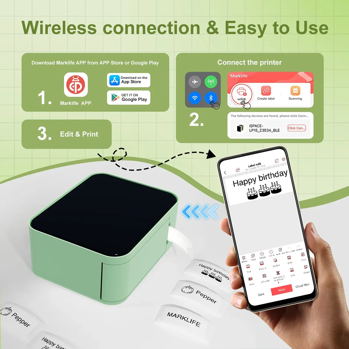 Imprimante d'étiquettes thermique sans encre Marklife P15 – Bluetooth, 203 dpi, compatible Android et iOS 3