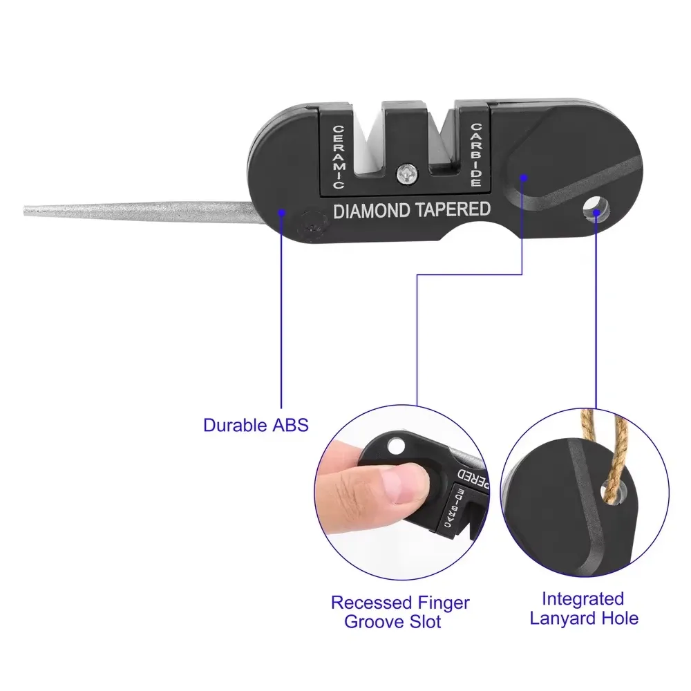 Affûteur de couteaux portable 4 en 1 en acier au tungstène, idéal pour l'extérieur 4