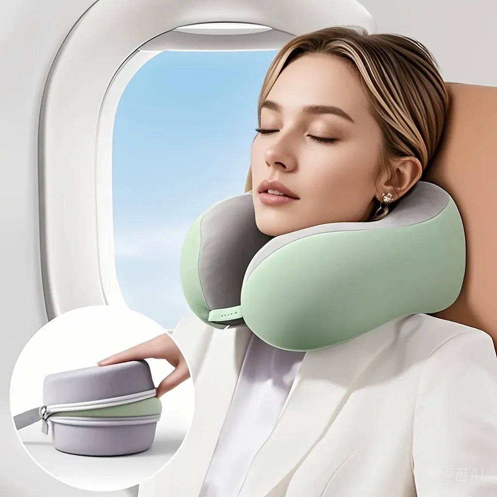 Oreiller cervical en U confortable avec sac de rangement – Idéal pour les voyages, la sieste et le bureau
