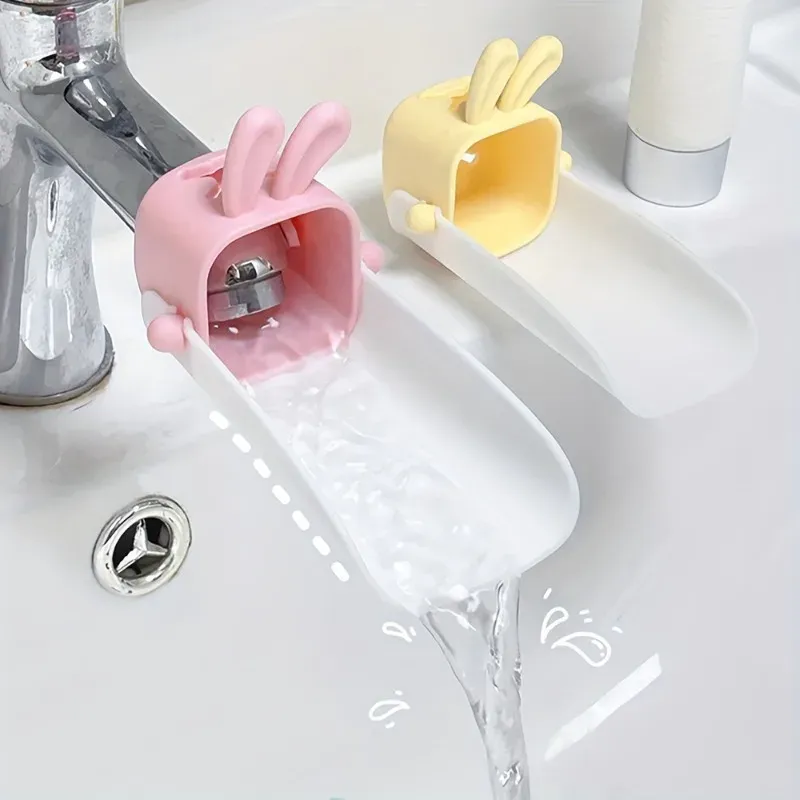 Rallonge de robinet en silicone à motif lapin pour enfants, anti-éclaboussures, pour salle de bain et cuisine - Image 1