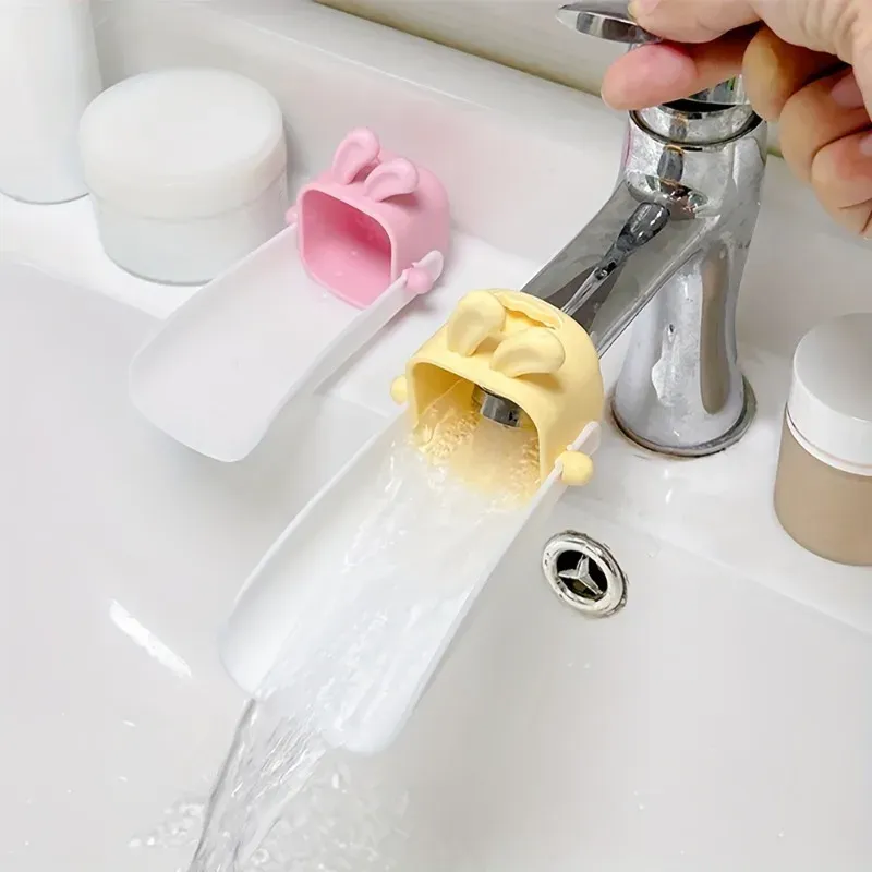 Rallonge de robinet en silicone à motif lapin pour enfants, anti-éclaboussures, pour salle de bain et cuisine 2