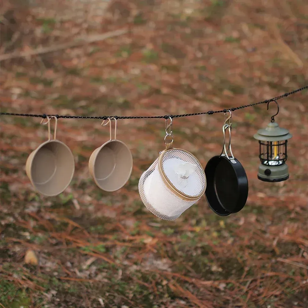 Corde à linge extensible résistante au vent pour camping, 3 m, avec 12 pinces réglables et pochette de rangement 4