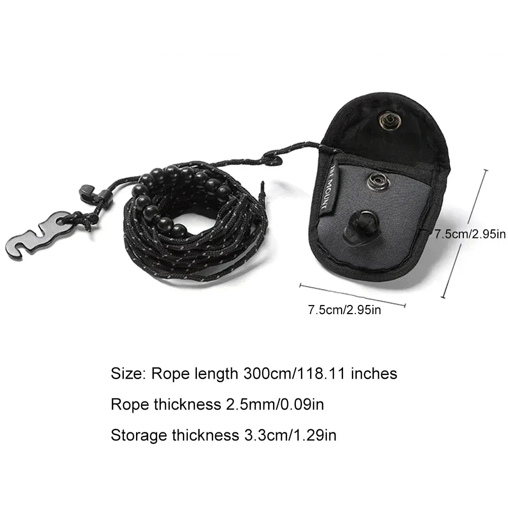 Corde à linge extensible résistante au vent pour camping, 3 m, avec 12 pinces réglables et pochette de rangement 6