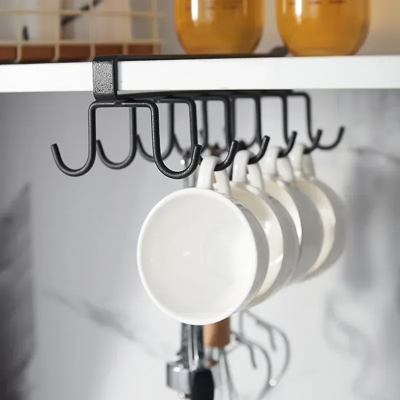 Support de rangement pour armoire, organisateur multifonctionnel pour garde-robe, 6 à 12 crochets, porte-gobelets de cuisine, sans perçage, organisateur de rangement 3