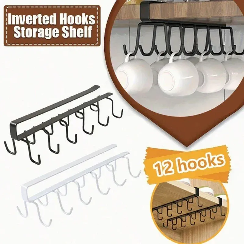Support de rangement pour armoire, organisateur multifonctionnel pour garde-robe, 6 à 12 crochets, porte-gobelets de cuisine, sans perçage, organisateur de rangement - Image 1