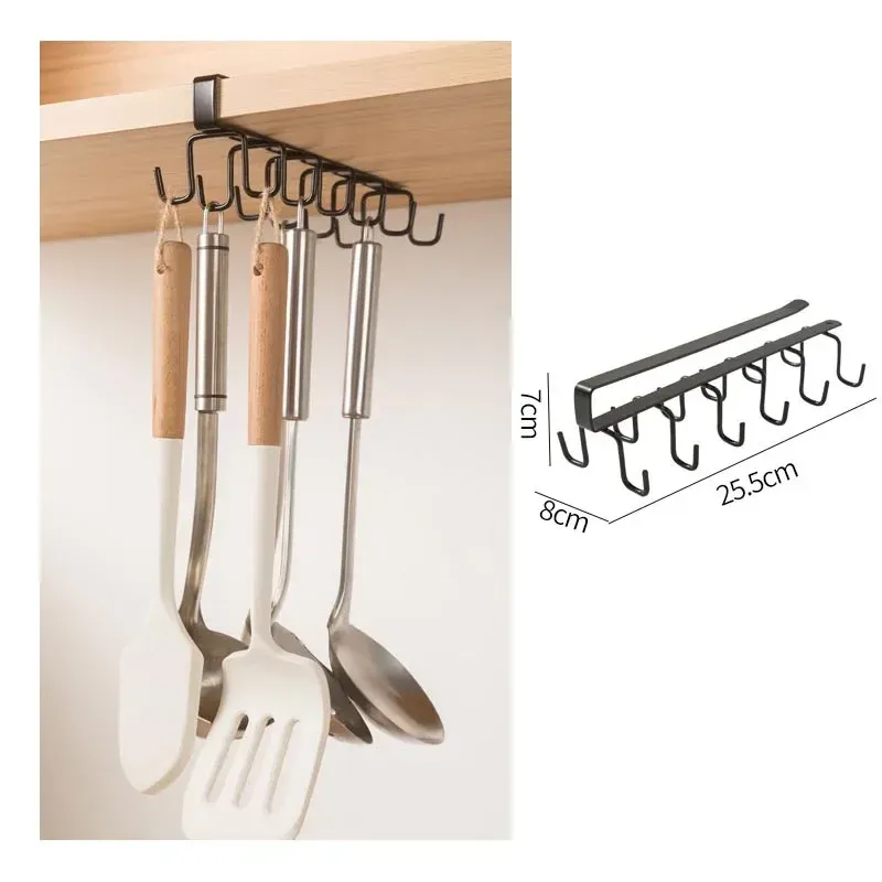 Support de rangement pour armoire, organisateur multifonctionnel pour garde-robe, 6 à 12 crochets, porte-gobelets de cuisine, sans perçage, organisateur de rangement 10